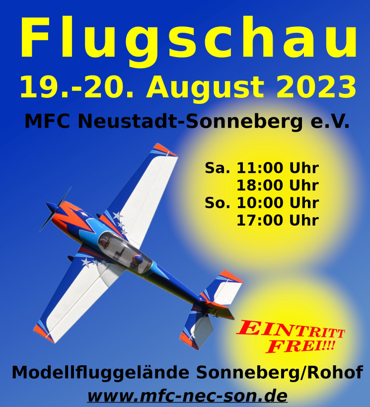 Einladung zur Flugschau des MFC Neustadt-Sonneberg e.V. am 19.-20.08.2023